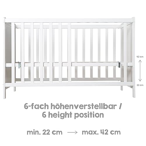 roba Cuna Colecho 60 x 120 cm, 2en1, Convertible en Cama de Bebé Independiente, Ajustable en Altura, 5 Barrotes Desmontables, Madera Blanca