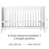 roba Cuna Colecho 60 x 120 cm, 2en1, Convertible en Cama de Bebé Independiente, Ajustable en Altura, 5 Barrotes Desmontables, Madera Blanca