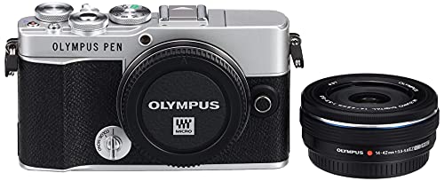 Kit de cámara Olympus Pen E-P7 Plata, Sensor de 20 MP, LCD de Alta definición abatible, 4K, Wi-Fi, Control de Perfil Monocromo y del Color. Incluye M.Zuiko Digital ED 14-42 mm EZ Negro