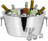 EDZARD Champagne Cooler Ontario para 5 botellas, con asas, acero inoxidable pulido de alto brillo, doble pared, exterior martillado, diámetro 38 cm, altura 18 cm
