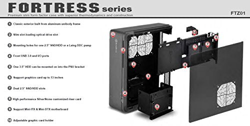 SilverStone SST-FTZ01S - Carcasa de Ordenador Fortress Mini-ITX para Juegos de Alto Rendimiento, Plata