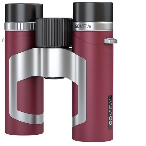 GoView ZOOMR 8x26 prismáticos pequeños y Ligeros (Aumento de 8X, Carcasa de magnesio, Incluye Adaptador para Smartphone y Accesorios) Ruby Roja