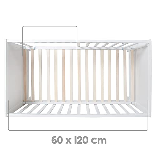 roba Cuna Colecho 60 x 120 cm, 2en1, Convertible en Cama de Bebé Independiente, Ajustable en Altura, 5 Barrotes Desmontables, Madera Blanca