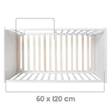 roba Cuna Colecho 60 x 120 cm, 2en1, Convertible en Cama de Bebé Independiente, Ajustable en Altura, 5 Barrotes Desmontables, Madera Blanca