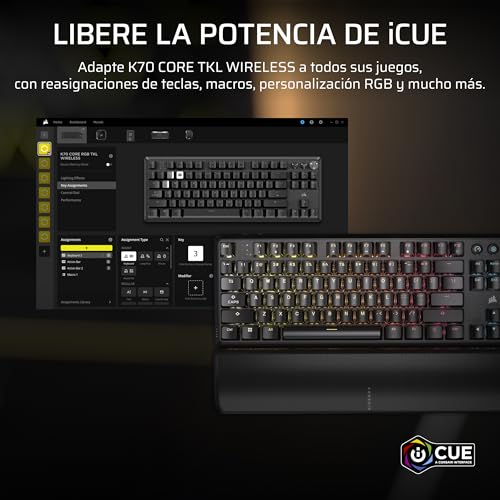 CORSAIR K70 CORE TKL WIRELESS RGB Teclado Mecánico Tenkeyless para Juegos – Interruptores Lineales CORSAIR MLX Red v2 Prelubricados, SOCD, Amortiguación Acústica, Tapas de ABS, QWERTY ES – Negro