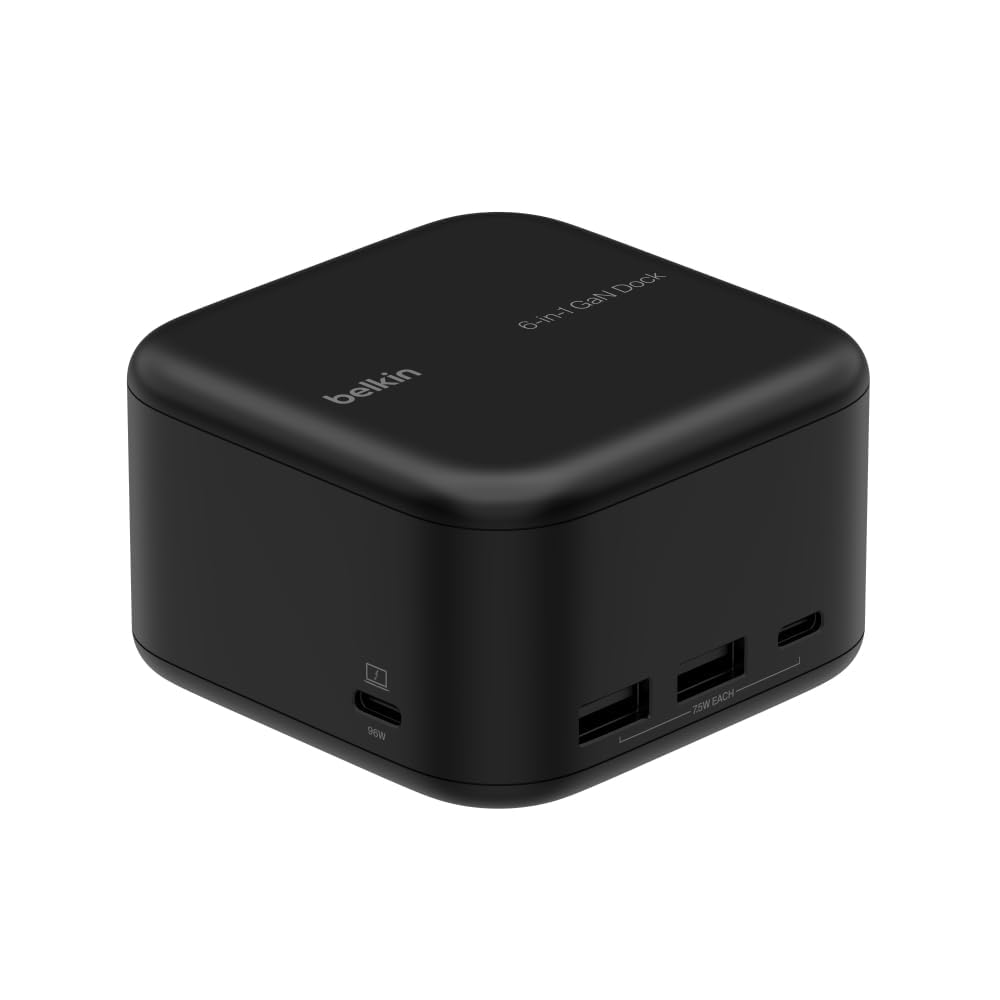 Belkin Base de Acoplamiento USB-C GAN 6 en 1 de 130 W Connect, estación multipuerto con 96 W (PD), USB-C, USB-A, Gigabit Ethernet y HDMI 4K para videoconsolas, MacBook Pro, portátiles PC y Chromebook
