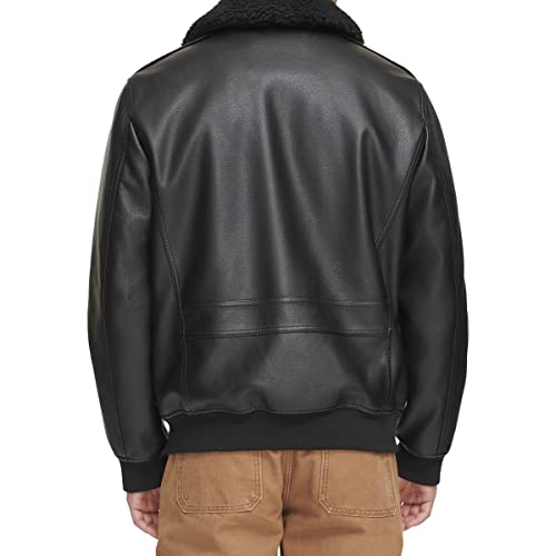 Levi's Men's Faux Leather Aviator Bomber Jacket with Sherpa Collar Chaqueta, Negro, M para Hombre