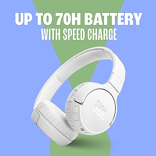 JBL Auriculares Tune 670 NC, auriculares supraaurales inalámbricos ligeros con cancelación de ruido adaptativa, Bluetooth y 70 horas de batería, blanco