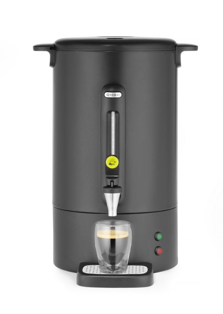 HENDI Percolador de café 14L, de una pared, con filtro incorporado y grifo antigoteo, para café molido grueso,230V, 50/60Hz, 1750W, 357x380x(H) 502mm, negro mate, acero inoxidable, PP
