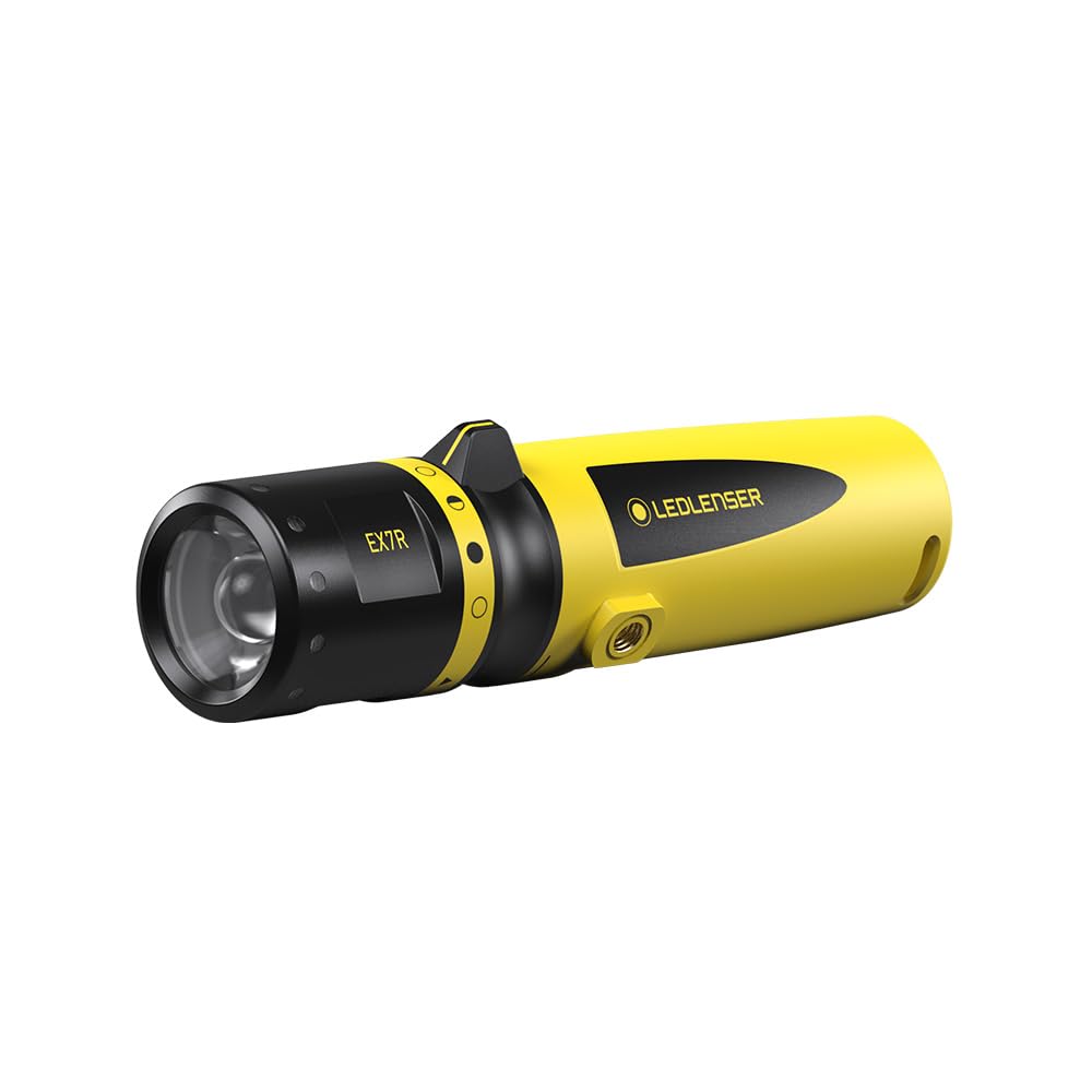 Linterna de bolsillo robusta para taller Ledlenser EX7R, enfocable, recargable con batería de litio, protegida contra explosiones zona EX 0/20, 220lm, impermeable IP68, 140m de haz de luz