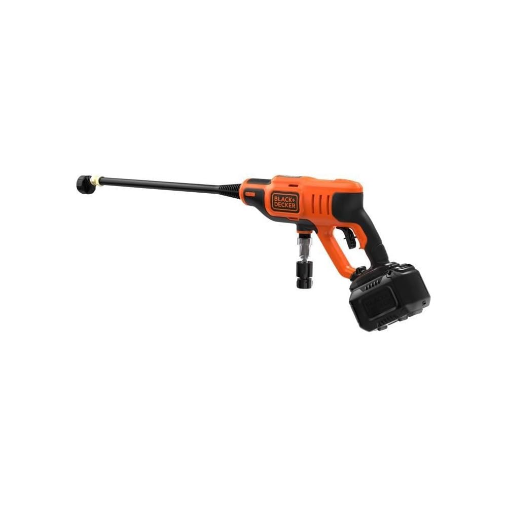 BLACK+DECKER Hidrolimpiadora 18V, batería 2Ah, presión de 24 bares, tubo extraíble 57 cm, incluye manguera 6m, adaptador, varilla larga, boquilla 5en1, batería 2Ah y cargador, BCPC18D1-QW