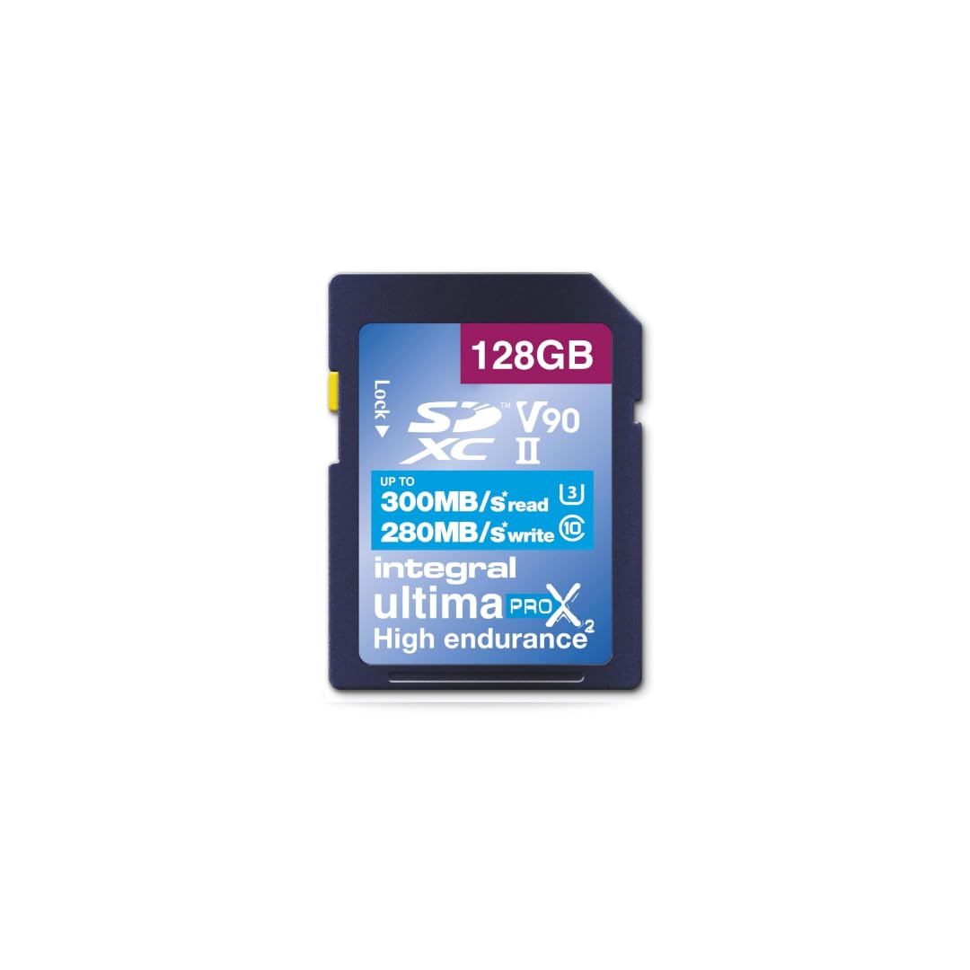 Integral Tarjeta SD de 128 GB UHS-II V90 con velocidades de Lectura de hasta 300 MB/s y velocidades de Escritura de 280 MB/s, Tarjeta de Memoria de óptima Velocidad Profesional SDXC