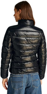 Tommy Jeans Cazadora acolchada Mujer Essential Tape brilante, Negro (Black), XL