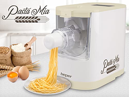 BEPER P102SBA500 Máquina Automática para Pasta Fresca, Pasta maker,200W, 320 g de Harina, 8 Trefiladores diferentes formatos, Pantalla para el funcionamiento, Incluye Medidor y Espátula