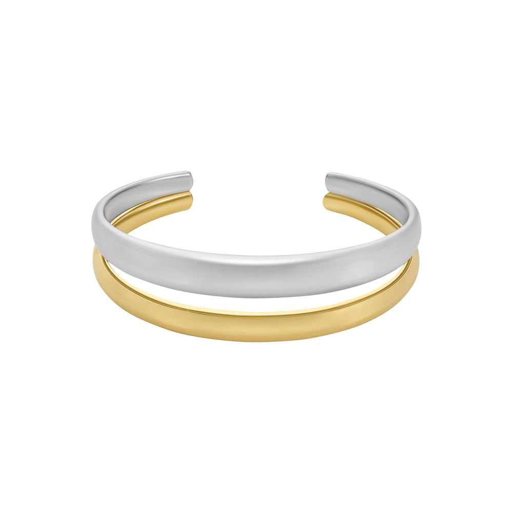 Fossil Pulsera brazalete de acero inoxidable con puño abierto para mujer