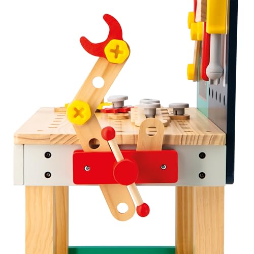 Janod - Mesa Grande Robot Brico'Kids - Juego de Bricolaje Infantil - 51 Accesorios + 3 Herramientas + 1 Robot - Juego de Imitación - Desarrolla la Motricidad Fina - A Partir de 36 Meses, J06457