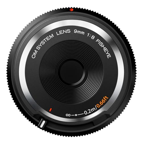 Om System Tapa del Cuerpo, Tapa del Objetivo 9 mm 1:8.0 Ojo de Pez, Apto para Todas Las Cámaras MFT Olympus OM-D,Pen, Panasonic, Negro