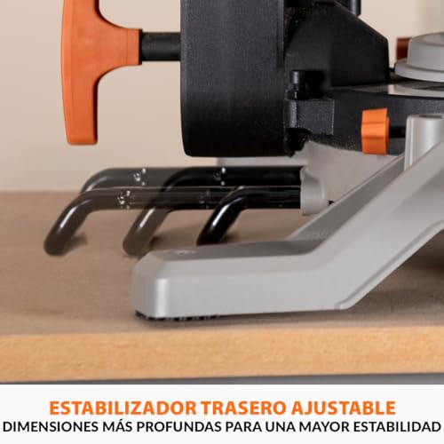 Evolution Power Tools R210MTS-G2 Sierra híbrida convertible de mesa/ingletadora, compacta y portátil, corte multimaterial, corta madera, metal, plástico, etc.; incluye una hoja de 210 mm