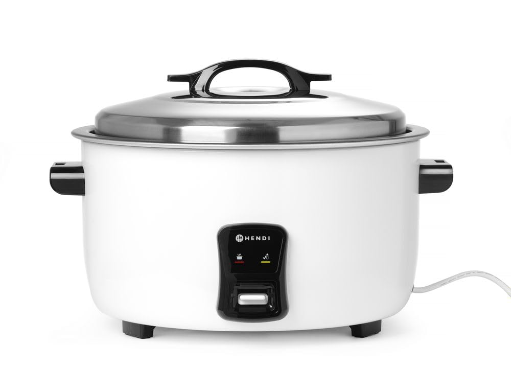 HENDI Arrocera, Función de Mantenimiento del Calor, 50 Tazas de Arroz Seco, Vaso Medidor y Cuchara Arrocera, 230V, 2900W, ø495x(H)365mm, Aluminium, 10L