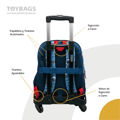 Minecraft Mochila Escolar Hostile Behaviour - Doble Compartimento Adaptable + Carro Negro TOYBAGS con Proteccion Lateral Y STOPER Frontal Anti CAIDA 4 Ruedas giratorias - 44 X 30 X 20 CM