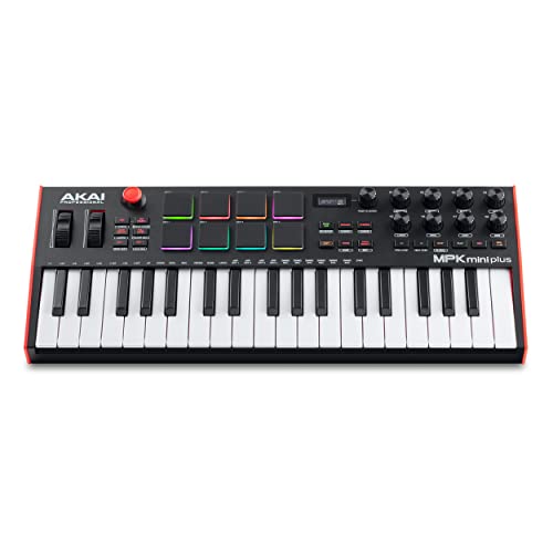 Akai Professional MPK Mini Plus - Teclado Controlador MIDI USB de 37 Mini Teclas con 8 Pads MPC, Secuenciador, MIDI/CV/Gate I/O, Software de Producción y Native Instruments Sound Package