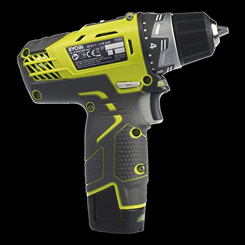 RYOBI - Taladro Atornillador 12V, 2 Velocidades, Par Máximo 30 Nm, 24 Posiciones - Portabrocas 10mm - LED - 2 Baterías de Litio 2,0 Ah - 1 Cargador - Se Entrega con Bolsa de Transporte - R12DD-220