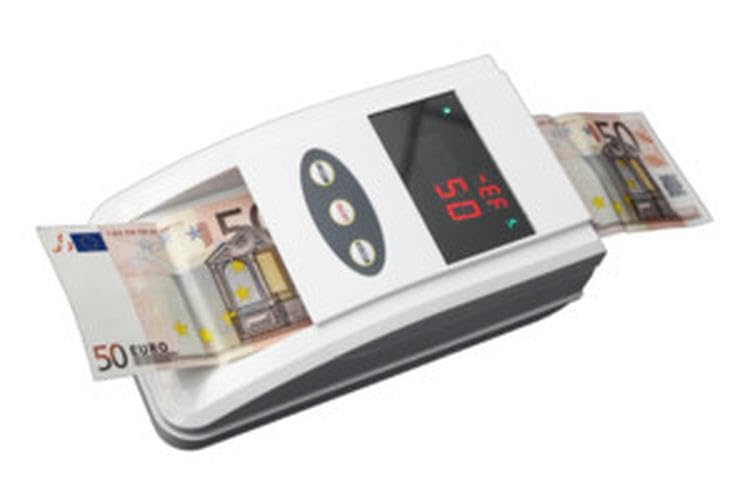 Detector automático de billetes falsos, alta precisión, fácil de usar, ideal para comercios y seguridad financiera.