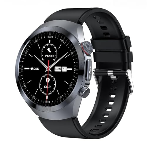 Knauermann PRO 3 Plus redondo (2025), reloj sanitario, reloj inteligente con función telefónica, pectoral ECG Plus HRV y función SOS, pantalla AMOLED BT Bluetooth, apnea del sueño, correa de silicona,