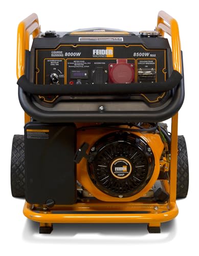 FEIDER Grupo Electrogénico Gasolina Trifásico 8500 W Tecnología AVR, Arranque Eléctrico, Motor 19 CV, Capacidad Tanque 25 L, Asa De Transporte, Kit De Ruedas Astillero – FG8500ES