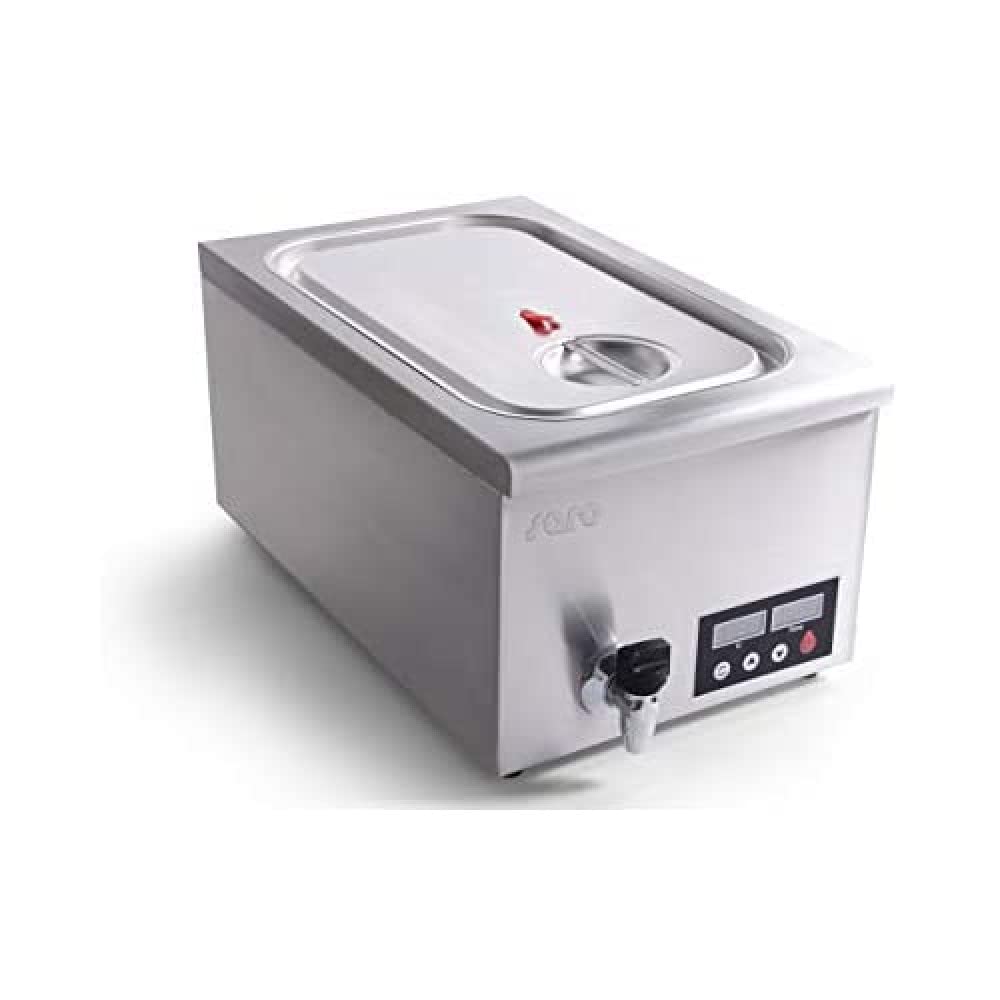 SARO SALERNO Recipiente de cocción al vacío, 11-22 l, para GN 1/1, bomba de circulación y grifo de drenaje, pantalla digital, temperatura 45-95 °C, acero inoxidable, 0,7 kW