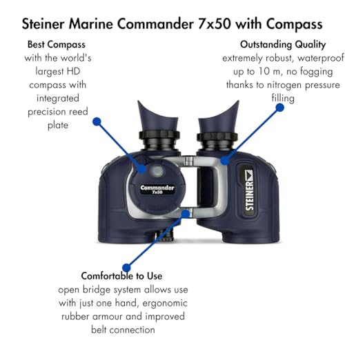 Steiner Optics Marine Commander 7x50 - Prismáticos Profesionales Impermeables con brújula, Calidad Alemana, imágenes cristalinas