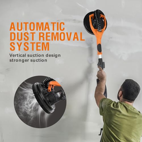 MAXXT Lijadora de pared 20V sin escobillas: Sistema de auto-aspiración, Control de velocidad continuo (600-1200 RPM), Disco de 225 mm, Plegable (extensible 110-165 cm), Para paredes y techos