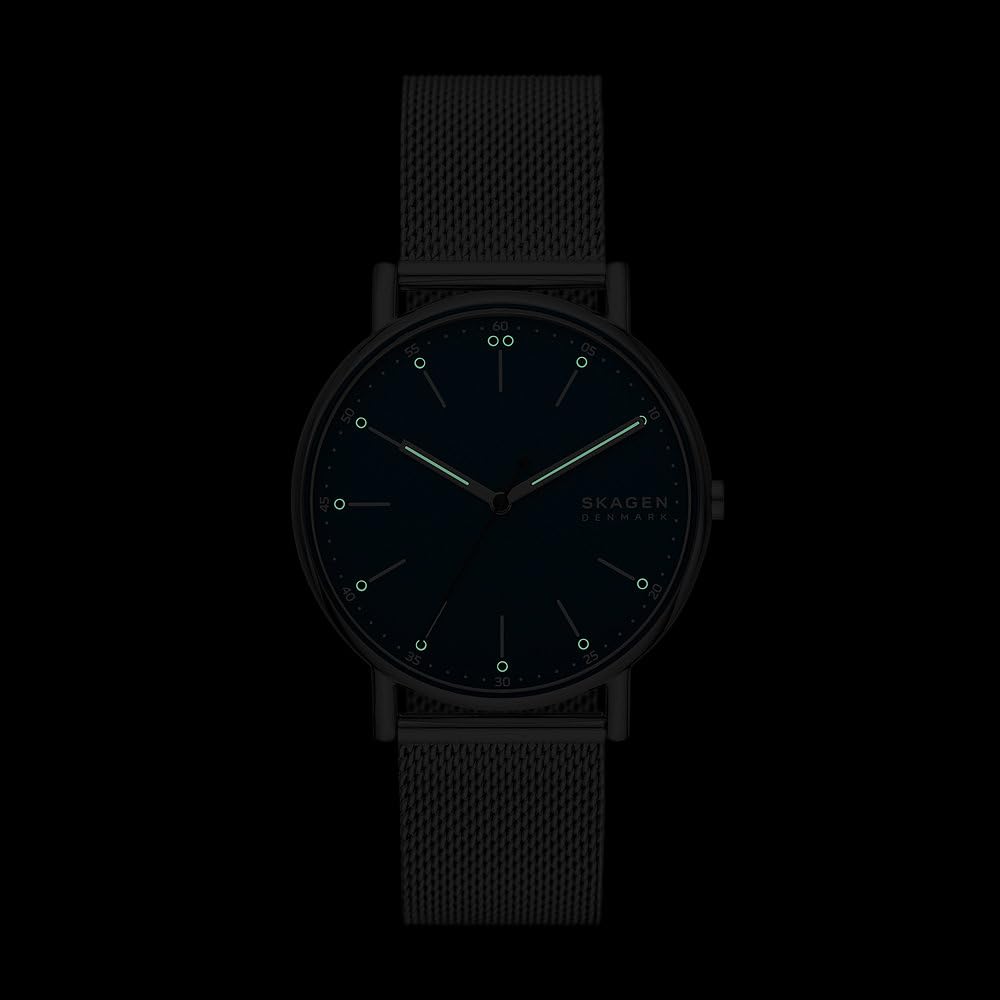 Skagen Signatur reloj para hombre, movimiento de cuarzo con correa de piel o acero inoxidable, Tono plata y azul, 40MM