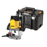 DEWALT DWE627KT-QS - Fresadora 2.300W, Recorrido de corte de 80 mm, Arranque suave y guía paralela, Incluye accesorios, adaptador de aspiración y caja T STAK VI