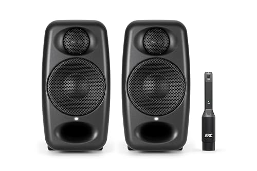 IK Multimedia iLoud Micro Monitor Pro - Par - Monitores de estudio compactos, de 2 vías, biamplificados, altamente portátiles y controlados digitalmente. Incluye micrófono ARC. Color negro.
