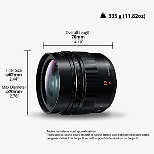 Panasonic LEICA DG SUMMILUX H-X012 - Objetivo Focal fija para cámaras de montura M4/3 (Focal 12 mm, F1.4, tamaño filtro 62 mm, lentes asféricas), negro