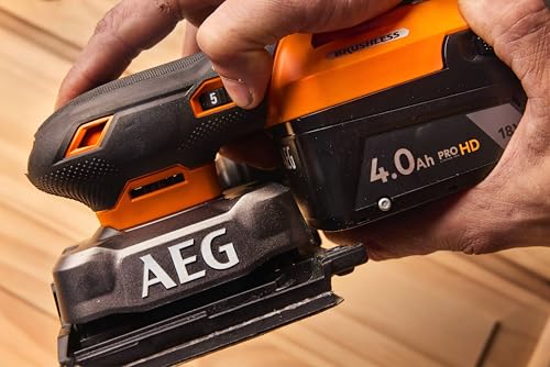 AEG BFS18SBL-14-0 - Lijadora vibratoria (18 V, 1/4 hojas, 7000 a 12000 osc/min, fijación de velcro o pinza (sin batería)