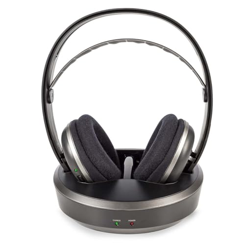 NEDIS Wireless TV Headphones | RF | Over-Ear | Maximum Battery Play Time: 11 hrs | 100 m | Digital Audio | Charging Dock | Black/Silver