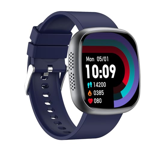 Knauermann Neo 2 (2025) - Negro Rectangular - Reloj de Salud Smartwatch - ECG - Función HRV - Bluetooth BT - Apnea del Sueño - Presión Arterial - Banda de Silicona Azul, Negro, Höhe: 42mm; Breite