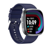 Knauermann Neo 2 (2025) - Negro Rectangular - Reloj de Salud Smartwatch - ECG - Función HRV - Bluetooth BT - Apnea del Sueño - Presión Arterial - Banda de Silicona Azul, Negro, Höhe: 42mm; Breite