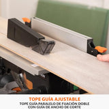Evolution Power Tools R210MTS-G2 Sierra híbrida convertible de mesa/ingletadora, compacta y portátil, corte multimaterial, corta madera, metal, plástico, etc.; incluye una hoja de 210 mm
