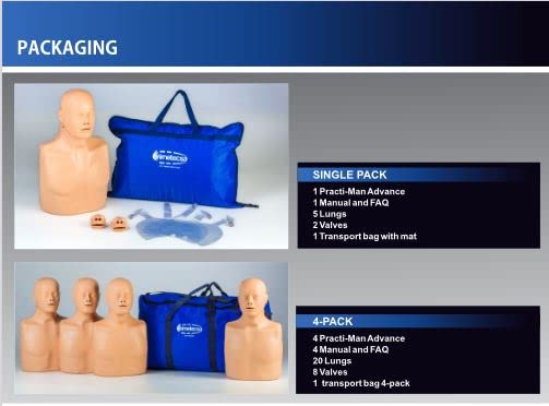 PRACTI-MAN Maniquíes de entrenamiento de RCP con 4 maniquíes, 20 pulmones, 8 válvulas, 1 bolsa de transporte con alfombrilla, 56501