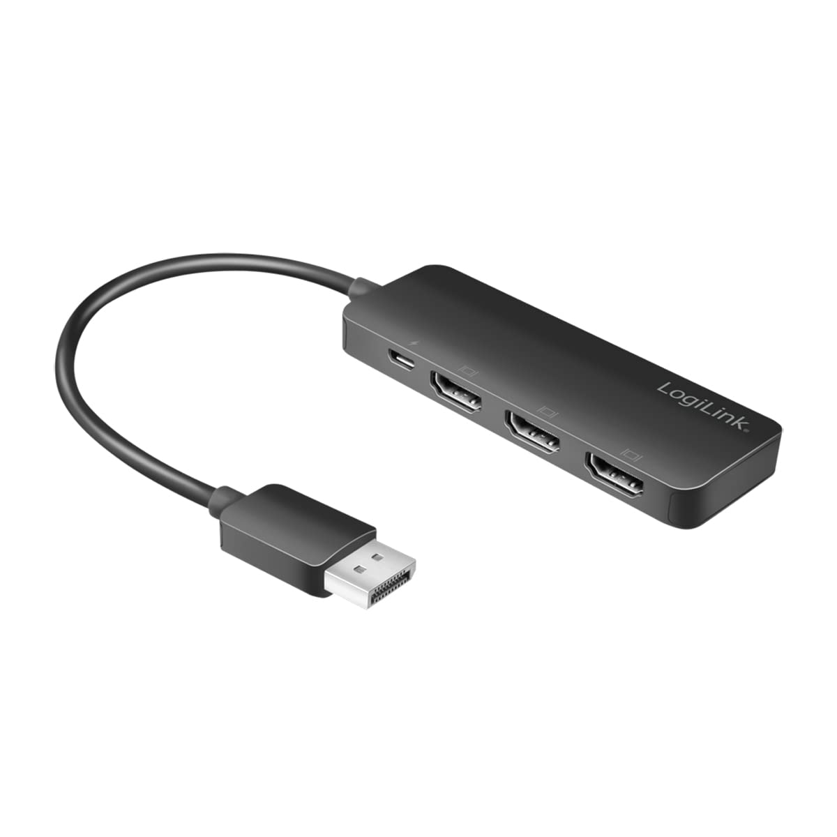 LogiLink Divisor 4K DisplayPort a HDMI, 1x DP a 3X HDMI, señal DisplayPort a 3 Dispositivos HDMI al Mismo Tiempo, Longitud del Cable: 17 cm