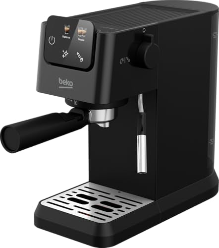 Beko CEP5302B - Cafetera espresso manual, espumador de leche integrado, 1,1 L, 15 bar, negro, 14,5 x 42,5 x 35,5 h