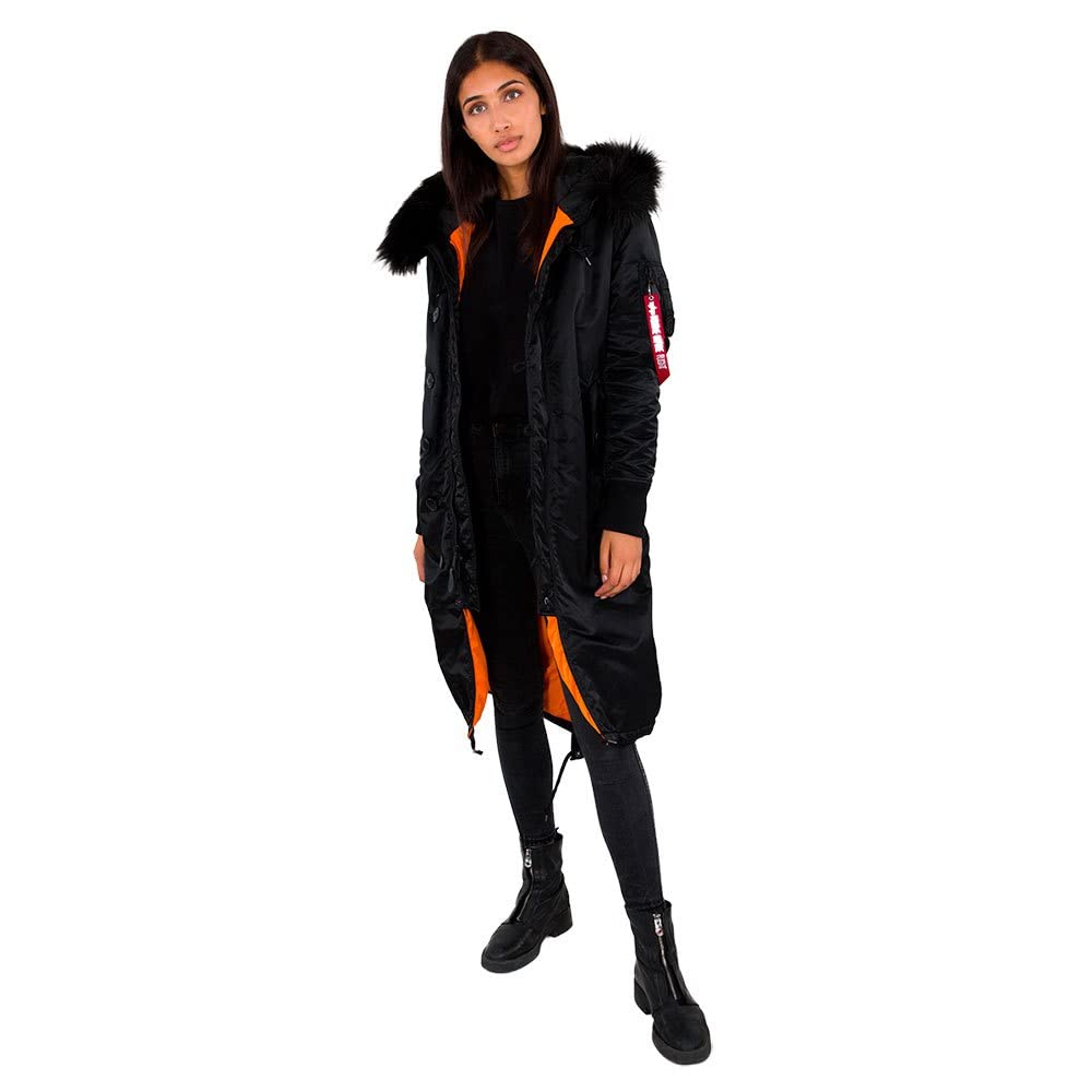ALPHA INDUSTRIES Long Fishtail Chaqueta, Negro (Black-03), M para Mujer