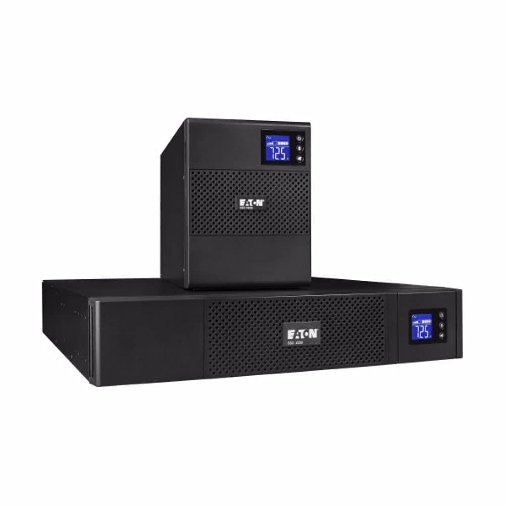 Eaton SAI 5SC 750I Torre - Sistema de alimentación ininterrumpida interactivo - 5SC750I - 750VA (6 salidas schuko) - Regulación de voltaje (AVR), Pantalla e interfaz USB (cable USB incluido), Negro