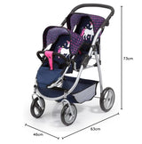 Bayer Design 26554Aa, Carrito Doble Para Muñecas, Cochecito Gemelar Juguet, Altura Regulable, Plegable, Diseño Único Rnio, Azul, Rosa, Color