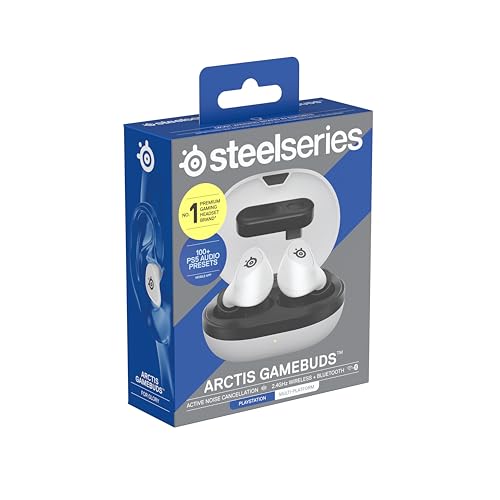 Steelseries Arctis GameBuds™ para Playstation - Auriculares inalámbricos para Juegos - 2,4 GHz + BT5.3 - Modo ANC/Transparencia - Resistencia al Agua IP55-40 Horas de autonomía -Carga inalámbrica