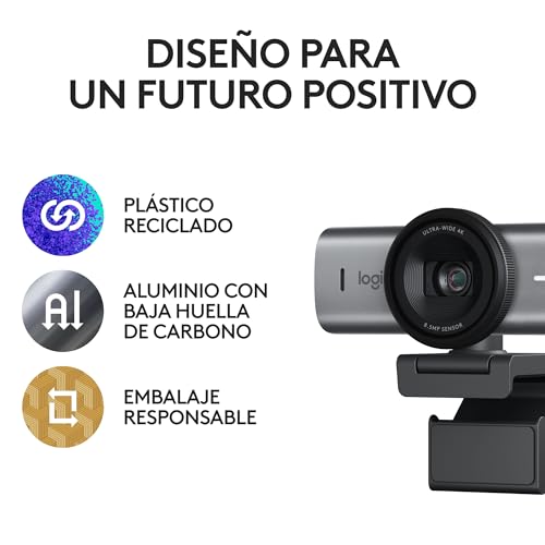 Logitech MX Brio Ultra HD 4K para Colaboración y Streaming Cámara Web, 1080p a 60 FPS, Dos Micrófonos Reductores de Ruido, USB-C, Tapa, Compatible con Microsoft Teams, Zoom, Google Meet, Grafito