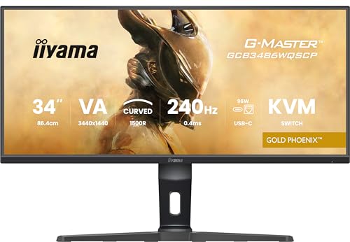 iiyama G-Master Monitor GCB3486WQSCP-B1 34" UltraWide QHD 240Hz HDR400 FreeSync Premium Curvo USB-C
